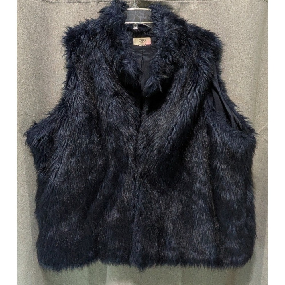 Cato Faux Fur Vest Women Plus Navy Blue Good Sleeveless Open Front Layering